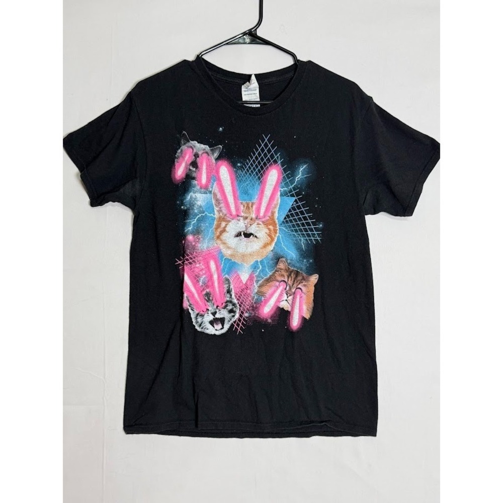 Funny Cat Laser‎ Eyes Graphic T Shirt Mens Medium Black Meme Tee